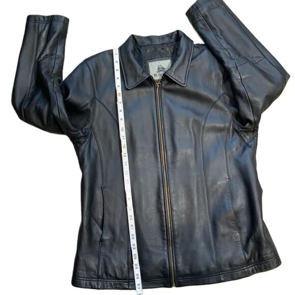 Burks Bay Black Zipper Closure Collared Leather Jacket Size Medium Vintage 90's - Picture 8 of 14